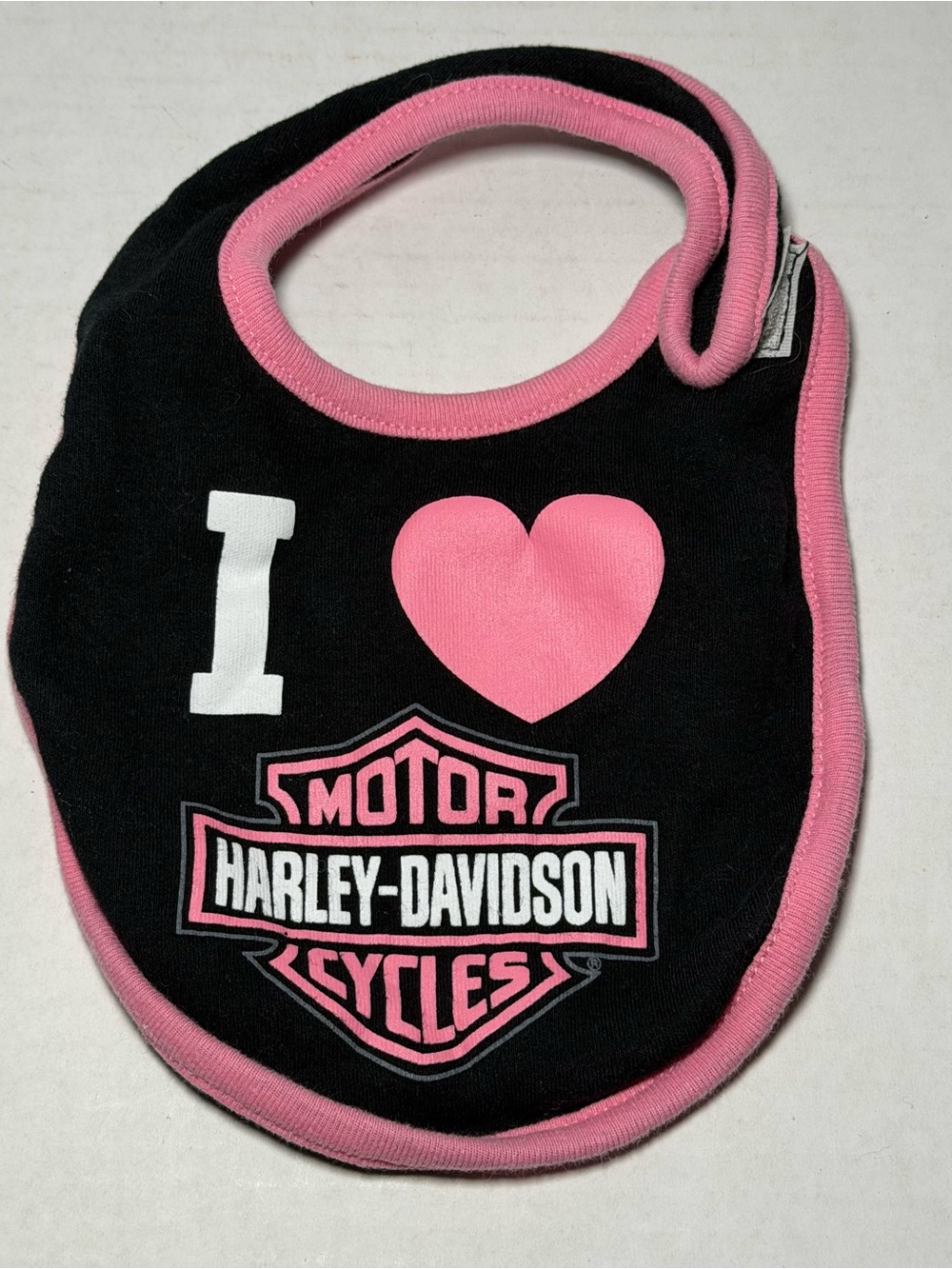 Harley Davidson Baby Girl Sweet Pink/Black Bib Used 100% Cotton Feedings Cleanup